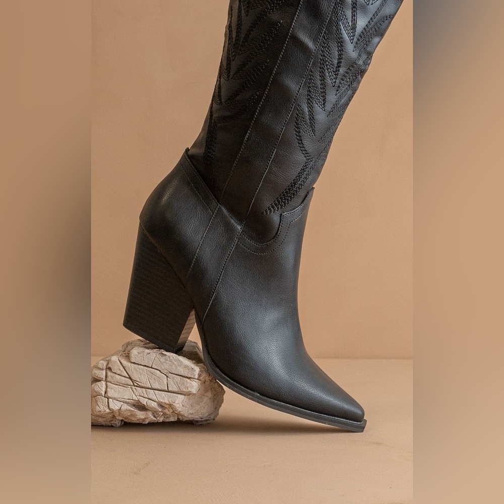 Tall Knee High Western Embroidered Pointed Toe Boots - Oasis Society - Picture 5 of 5